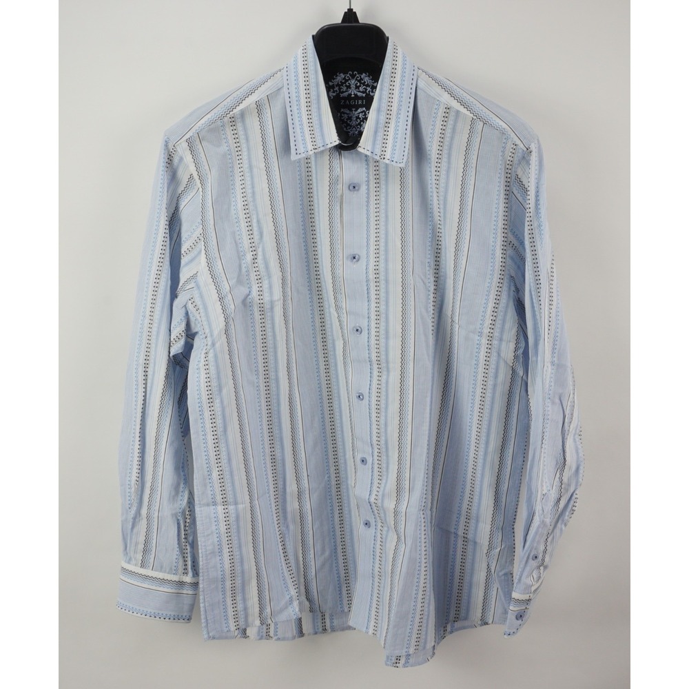 Zagiri Western Whip Stitch Button Up Shirt Men's XL Light Blue Black Striped